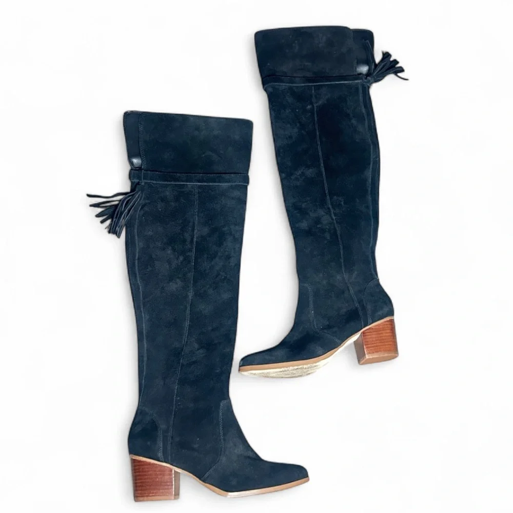 Sole Society Cow Suede Erika Over The Knee Boots Size 7 In Black